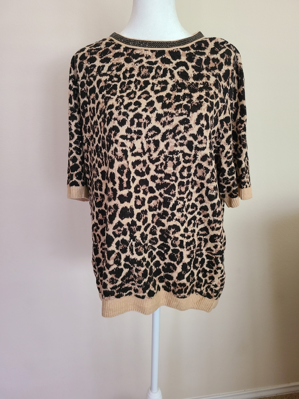 Chico's Embellished Crewneck Leopard Print Sweater Size 3 (XL - 16)